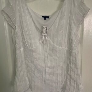 Capped Sleeved Slight Sparkle Blouse with Ribbon